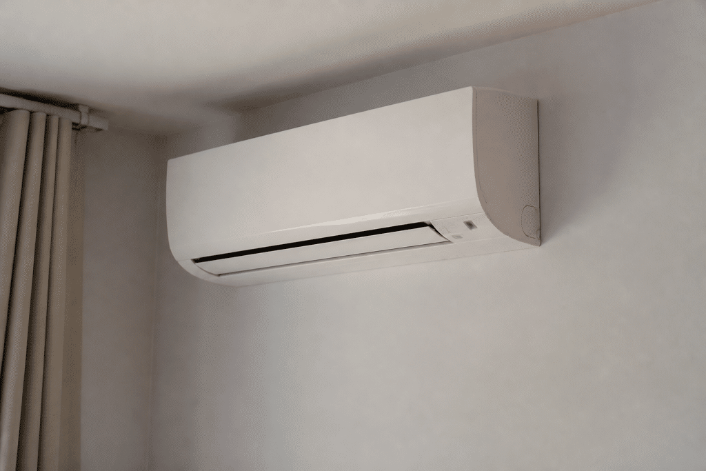 Unité intérieure climatiseur mural blanc moderne installée