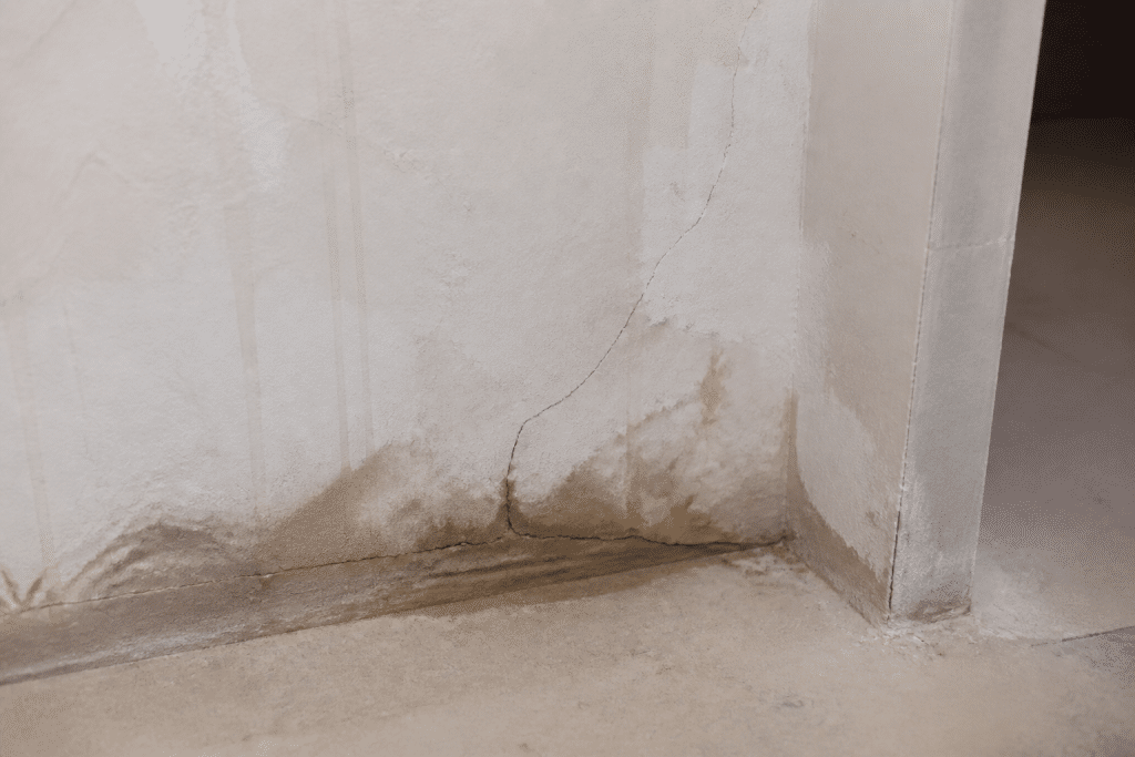 Mur fissuré humide nécessitant rebouchage ponçage preparation