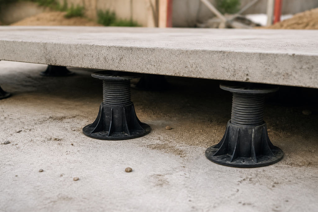 Plots reglables sous dalle beton pour corriger pente