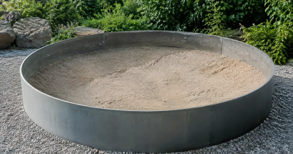Grand bassin rond en acier avec pente de sable
